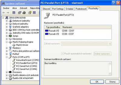 Až ta druhá adresa cc00 fungovala, port na desce nefunguje