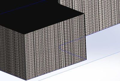 Detail kostrbatého obrysu dle scanu