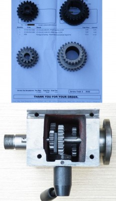 Staré plastové a nové kovové převody tak jak došly a již namontovány ve skříni